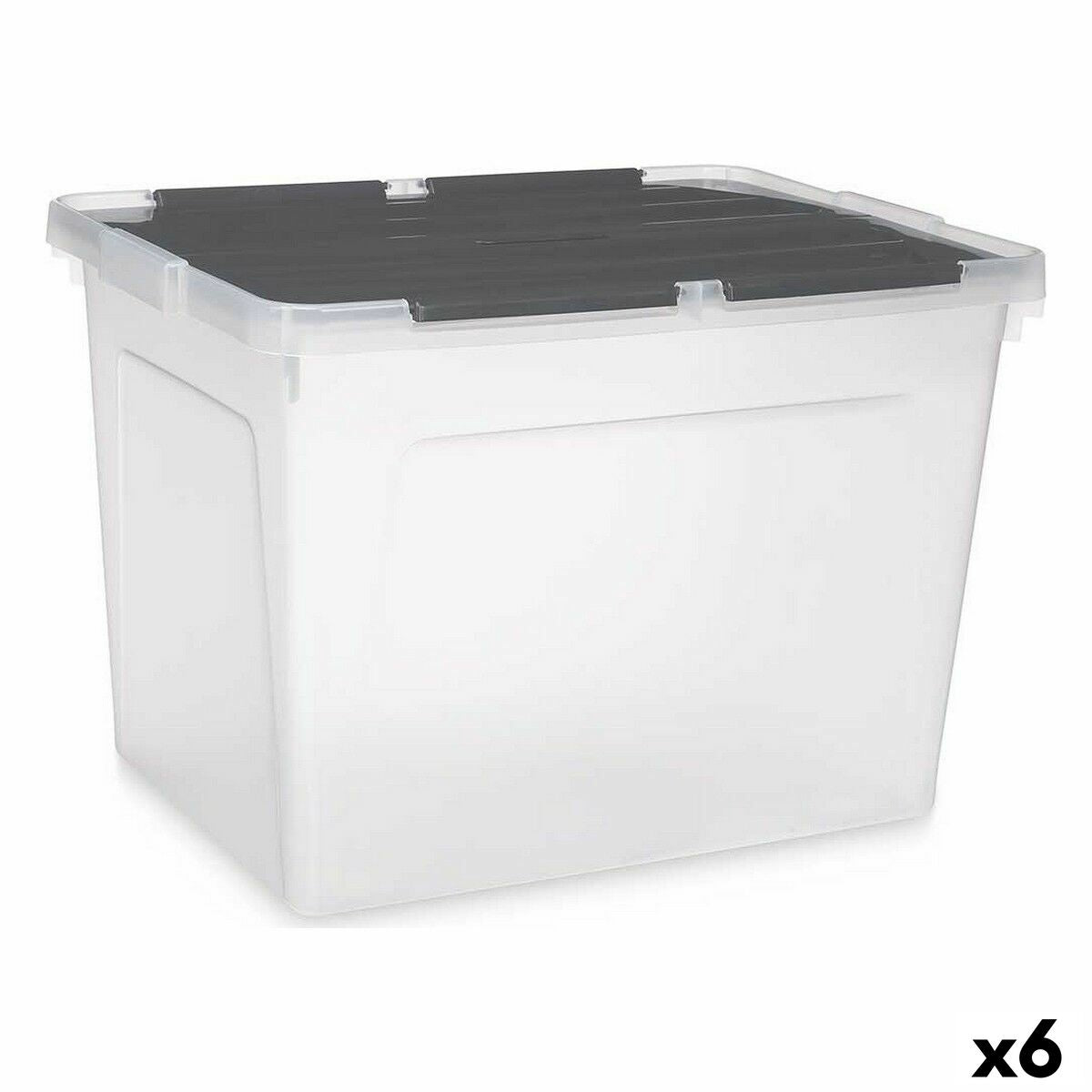 Storage box with lid 48 L Transparent Anthracite gray (6 parts)