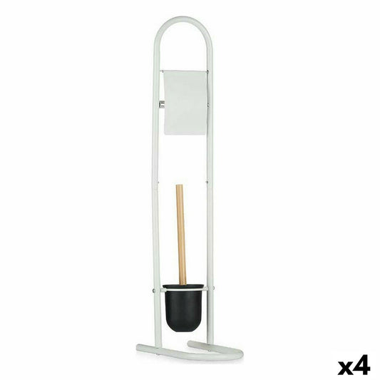 Toilet paper roll holder with brush holder 16 x 28.5 x 80.8 cm Metal White Plastic Bamboo (4 parts)