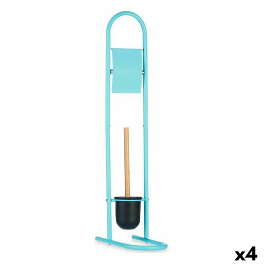 Toilet paper roll holder with brush holder 16 x 28.5 x 80.8 cm Blue Metal Plastic Bamboo (4 parts)