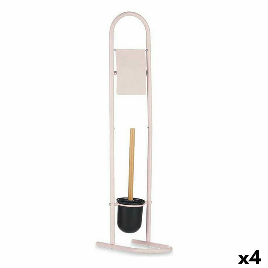 Toilet paper roll holder with brush holder 16 x 28.5 x 80.8 cm Pink Metal Plastic Bamboo (4 parts)