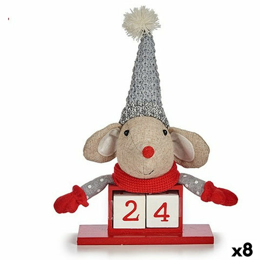 Decorative figure Mouse Calendar Red Gray Wood 20 x 11 x 20 cm (8 parts)