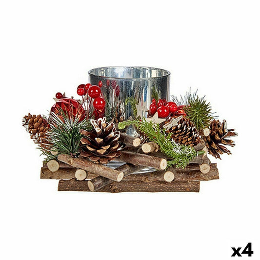 Christmas candlestick Wood Red Green Silver Natural 20 x 11 x 20 cm (4 parts)