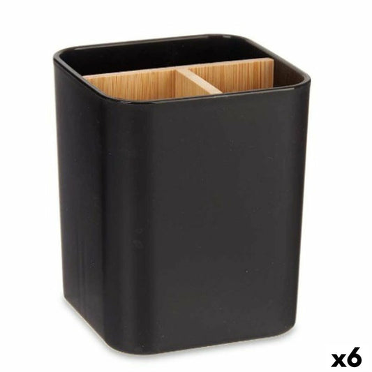 Toothbrush holder Black Bamboo polypropylene 9 x 11 x 9 cm (6 parts)