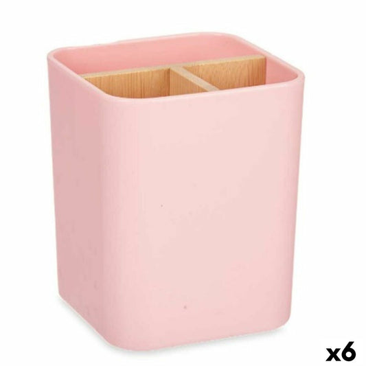 Toothbrush holder Pink Bamboo polypropylene 9 x 11 x 9 cm (6 parts)