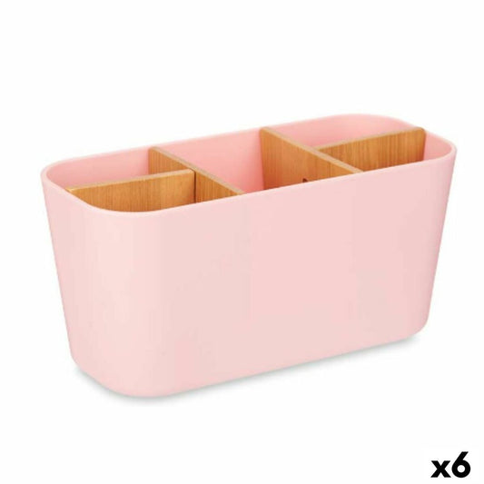 Toothbrush holder Pink Bamboo polypropylene 21 x 10 x 9 cm (6 parts)