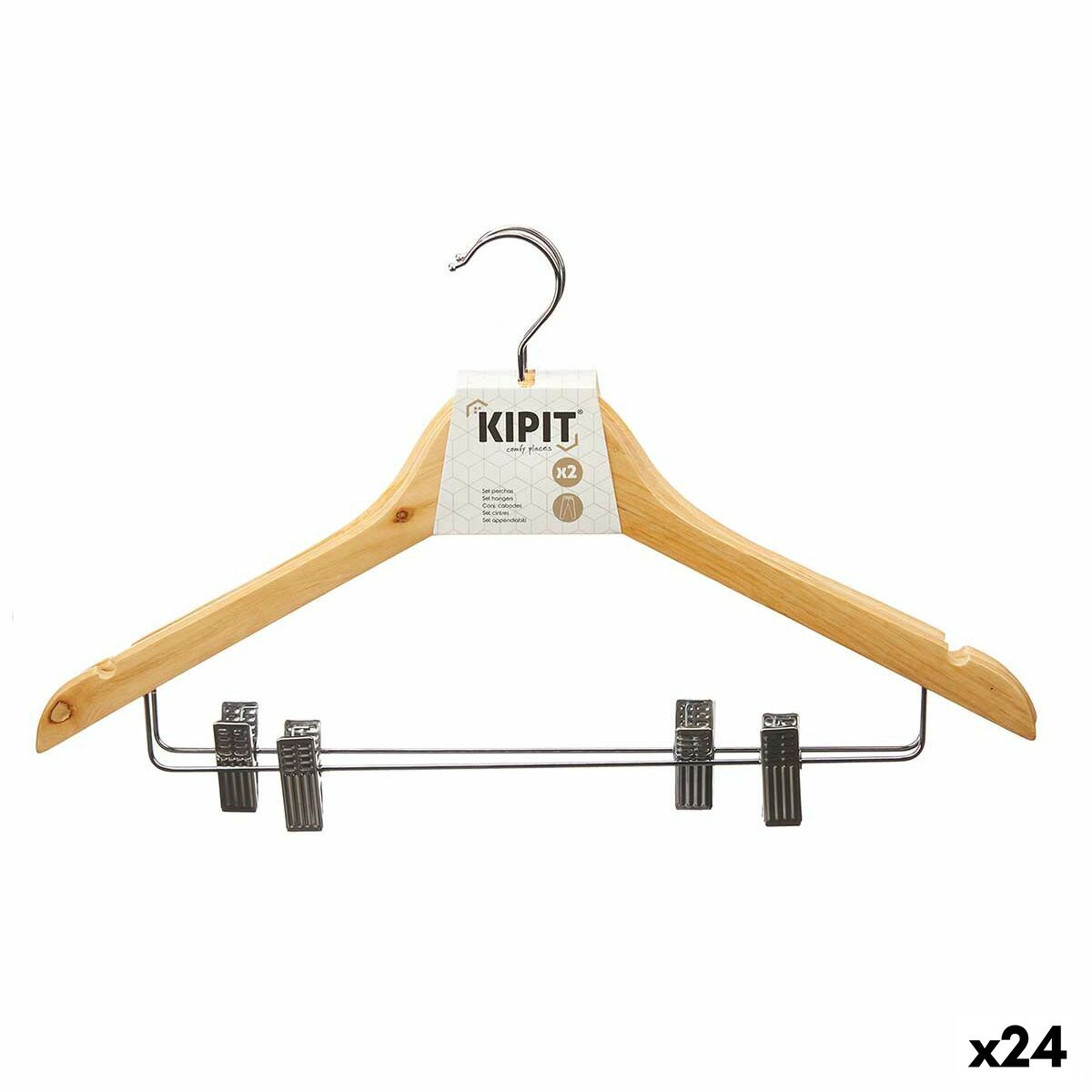 Clothes hanger set Pegs Brown Silver Wood Metal 44.5 x 1.5 x 24.5 cm (24 parts)