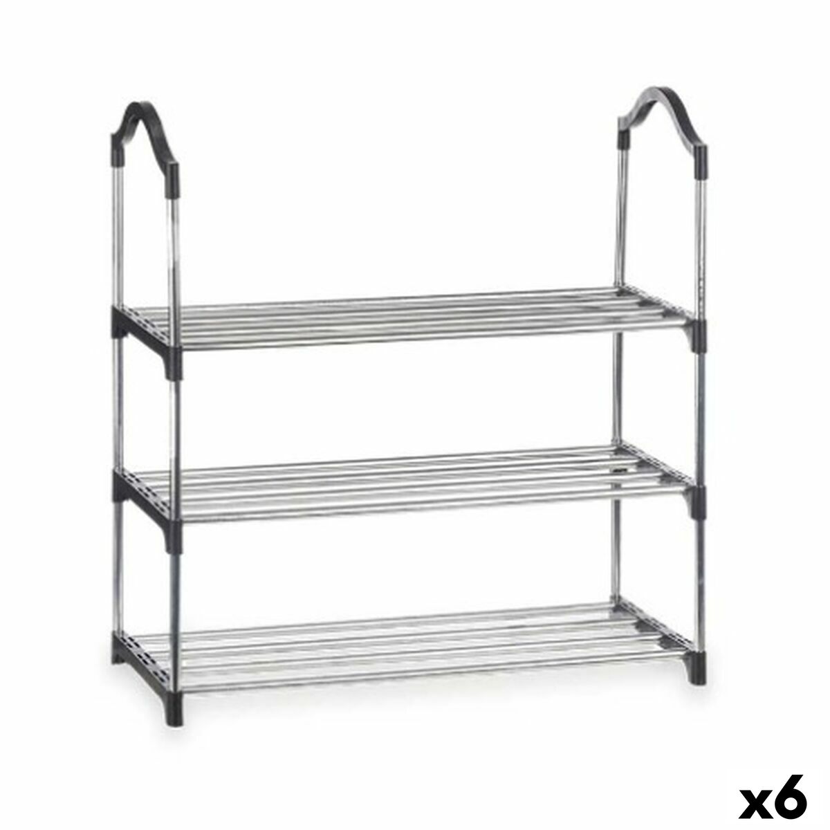 Shoe rack 3 Shelves Silver 58 x 26 x 58 cm Black Metal (6 parts)
