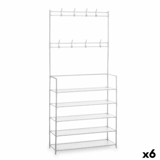 Shoe rack Coat rack 5 Shelves 80 x 29 x 175 cm White Metal (6 parts)