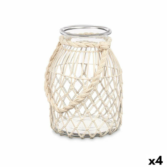 Candlestick Jar White Transparent Glass Rope 20 x 30 cm (4 parts)