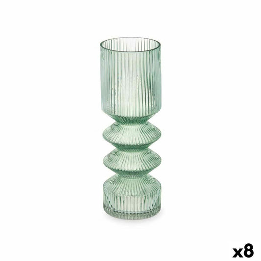 Vase Stripes Green Crystal 8 x 23 x 8 cm (8 parts)