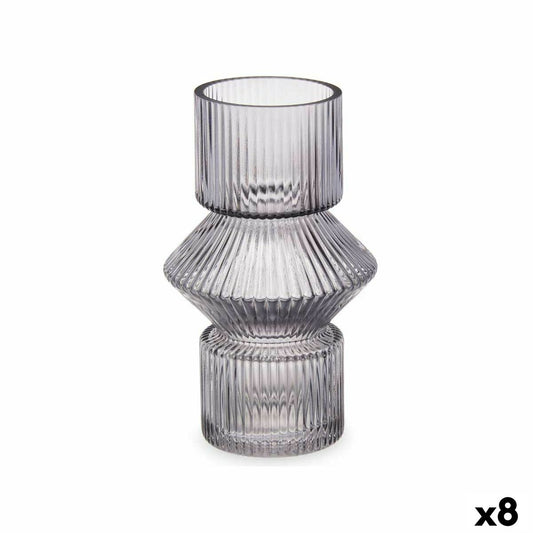 Vase Stripes Gray Crystal 9.5 x 16.5 x 9.5 cm (8 parts)