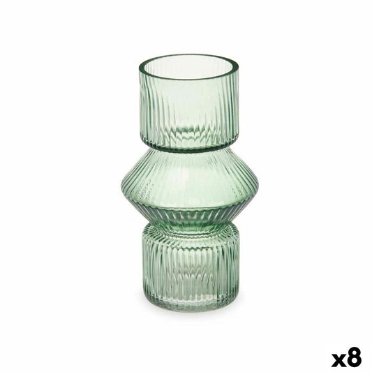 Vase Stripes Green Crystal 9.5 x 16.5 x 9.5 cm (8 parts)